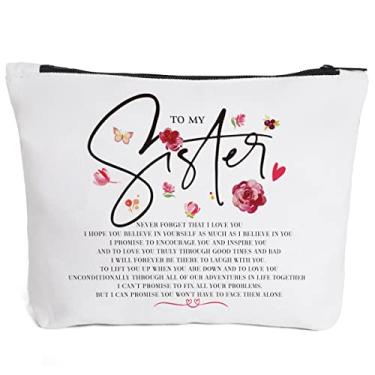 Imagem de To My Sister Gifts, Presentes de aniversário de irmã de irmã, amigos, presentes de irmãs - Never Forget That I Love You-Sister bolsa de maquiagem, para aniversário, formatura Best Friends Ever Personalized, branco, Azul: branco