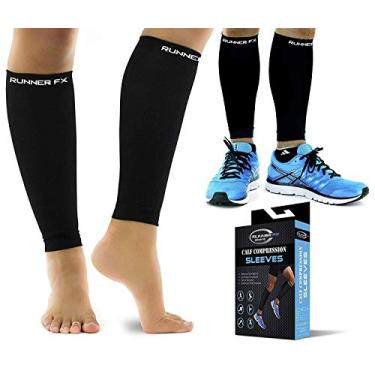 Imagem de Manga de compressão para panturrilha profissional masculina e feminina (20 – 30 mmHg) – Manga de compressão para perna com fenda na canela para alívio instantâneo da dor nas pernas, circulação, meias de recuperação – Mangas de compressão para corredores, braçadeiras, Preto, Large-Extra Large