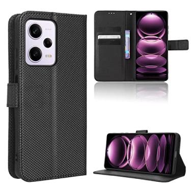 Imagem de Capas de telefone com textura de diamante compatíveis com Xiaomi Redmi Note 12 Pro Plus Capa de couro com slots de cartão de visita de luxo capa de telefone à prova de choque (preto, Redmi Note 12 Pro Plus)