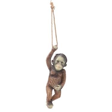 Imagem de Estátua Pendurada de Macaco bebê Estátua de Jardim Escultura Requintada Resina Marrom Estátua Animal Pendurada Esculturas Ornamento Decorativo Artesanato Pingente para árvores Jardins