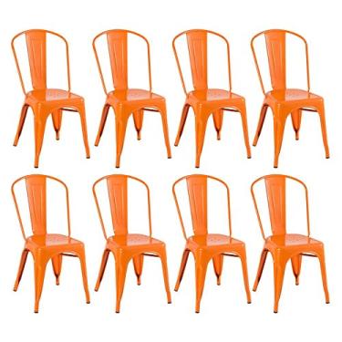 Imagem de Loft7, Kit 8 Cadeiras Iron Tolix Design Industrial em Aço Carbono Vintage Moderna e Elegante Versátil Sala de Jantar Cozinha Bar Restaurante Varanda Gourmet, Laranja.