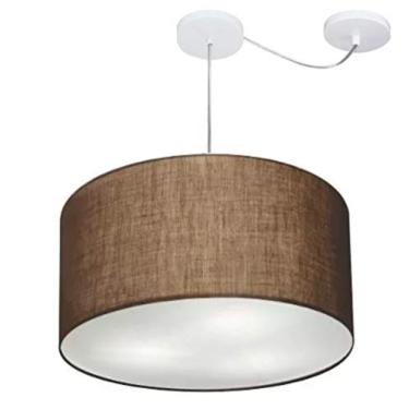Imagem de Lustre Cilíndrico com Desvio de Centro Cúpula Tecido 60x30, Vivare Iluminação, Pendente4168 LC, Café, Grande
