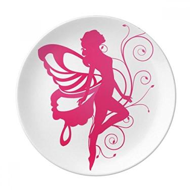 Imagem de Borboleta com asa rosa Prato de anjo bonito decorativo de porcelana Salver Prato de jantar