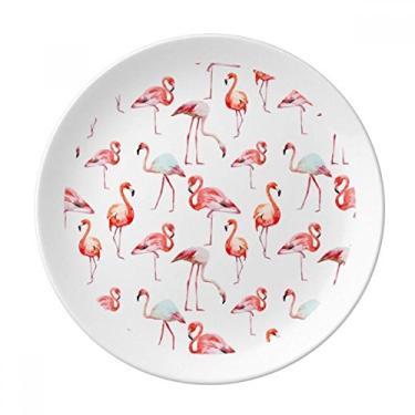 Imagem de Prato de jantar de porcelana decorativa com estampa de flamingo rosa e branco