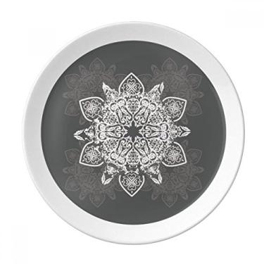 Imagem de Prato de jantar de porcelana decorativa estilo árabe preto e branco