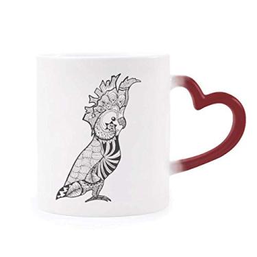 Imagem de Caneca fofa de papagaio pássaro retrato animal esboço sensível ao calor copo de grés que muda de cor vermelha