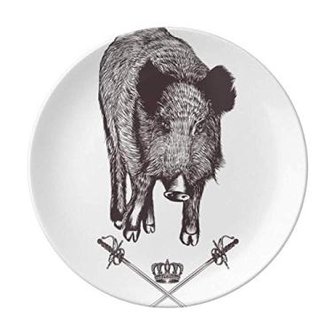 Imagem de Espada de Javali Coroa Animal Estilo Barroco Prato Decorativo de Porcelana Salver Prato de Jantar