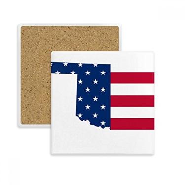 Imagem de Oklahoma USA Mapa Estrelas Listras Bandeira Formato Quadrado Porta-copos Caneca Suporte Subplaca Pedra Isolamento
