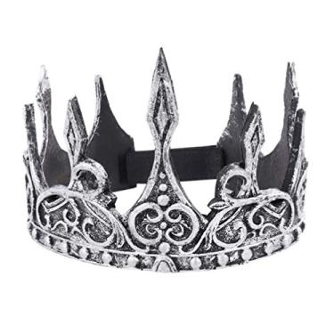 Imagem de Coroa prata retrô macia príncipe coroa PU tiara medieval para cosplay festa Halloween