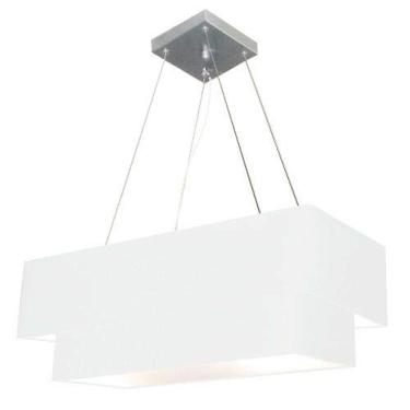 Imagem de Lustre Pendente Duplo Retangular Cúpula Tecido 70x30/ 60x25, Vivare Iluminação, Pendente4138 BR, Branco, Grande