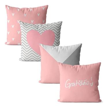 Imagem de Kit 4 capas de almofadas geométrica gratidão rosa e cinza