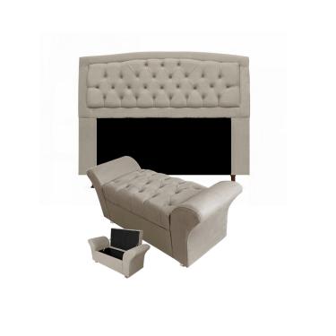 Imagem de Cabeceira Geovana e Calçadeira Veneza Estofada King 195cm Suede Bege - LM DECOR