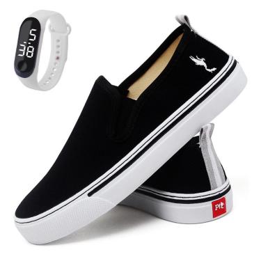 Imagem de Kit Sapatênis Feminino Sem Cadarço Slip On Polo Blu Leve Calce Fácil + Relógio Digital-Feminino