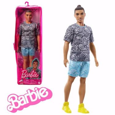 Imagem de Barbie Fashionista Boneco Ken Castanho Camiseta Cinza Dwk44 - Mattel