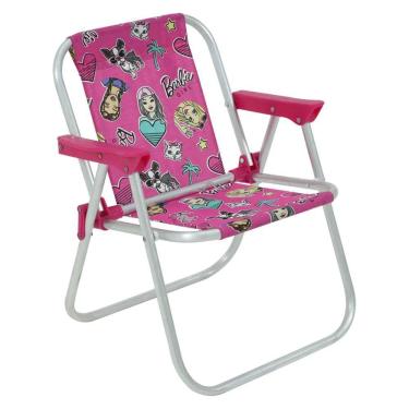 Imagem de Cadeira de Praia Piscina Infantil em Alumínio Barbie Rosa Bel Fix Ref.025210
