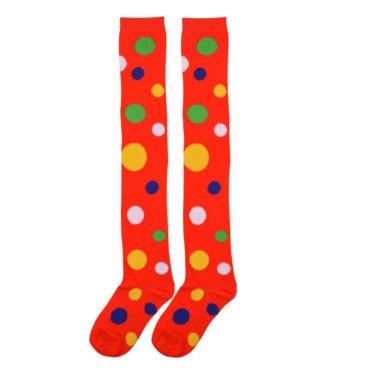 Imagem de Women Girls Clown Cosplay Long Socks Fun Colorful Irregular Polka Dot Impresso Sobre Knee Coxa High Stockings Fantasia Fantasia Festa Fantasia - Vermelho