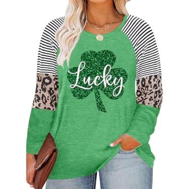 Imagem de Camiseta feminina plus size St. Patrick's Day Camiseta Lucky Shamrock Camiseta Green Heart Trevo Irlandês Tops, Verde-claro 1, 5G Plus Size