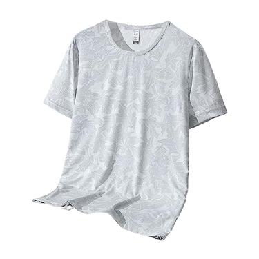 Imagem de Camiseta masculina atlética de manga curta ultramacia com estampa elástica top de treino de secagem rápida, Branco, 5G