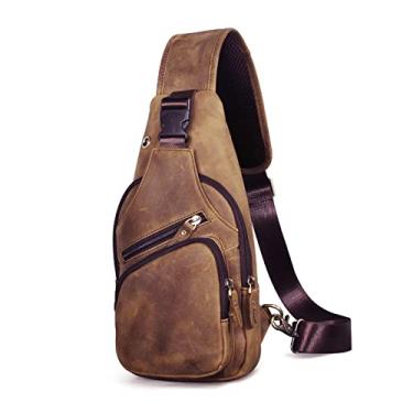 Imagem de Le'aokuu Moda Masculina Casual Chá Designer Viagem Caminhada Crossbody Peito Sling Bag Rig One Shoulder Strap Bag Men Leather 8015, C Marrom