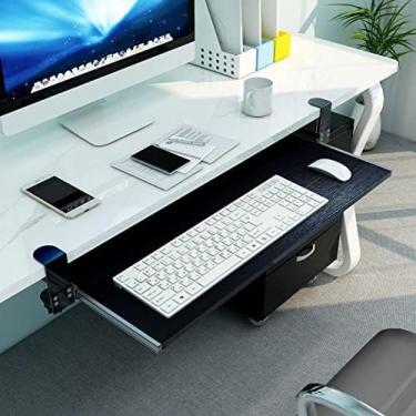 Imagem de Bandeja ergonômica para teclado extensor de mesa, braçadeira, plataforma deslizante para teclado, prateleira de apoio de braço, ajustável sob a prateleira de armazenamento de mesa, para supo
