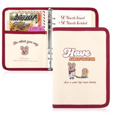 Imagem de Toplive Lindo fichário recarregável A5, capa de fichário de lona com 6 anéis, com 100 folhas de papel de enchimento, caderno de diário com padrão de cachorrinho para meninas, estudantes, borda
