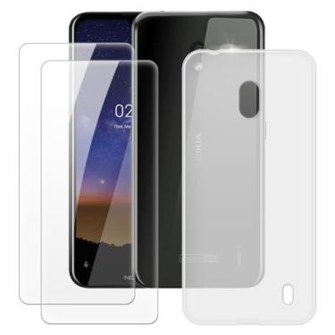 Imagem de MILEGOO Capa para Nokia 2.2 + 2 peças protetoras de tela de vidro temperado, à prova de choque, capa de TPU de silicone macio para Nokia 2.2 (5,7 polegadas), branca