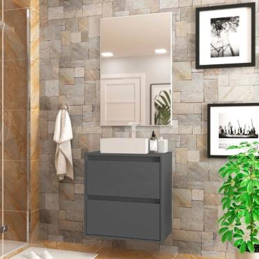 Imagem de Gabinete para Banheiro com Cuba e Espelheira 60cm Mdf Grafite Dubai - On Móveis