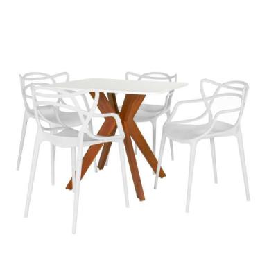 Imagem de Conjunto Mesa De Jantar Quadrada Isa 90X90cm Branca Com 4 Cadeiras All