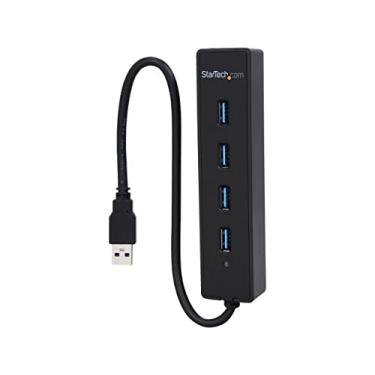 Imagem de StarTech. com Hub USB 3.0 de 4 portas com cabo embutido - Hub USB para laptop SuperSpeed - Divisor USB portátil - Mini Hub USB (ST4300PBU3), Preto