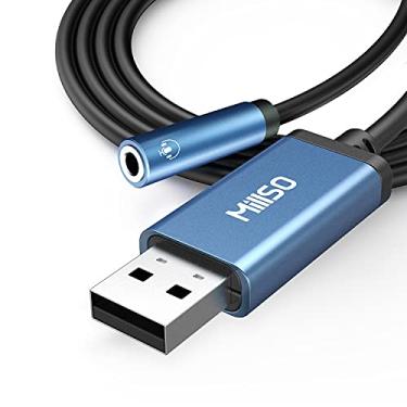 Imagem de MillSO Adaptador USB para conector de áudio de 3,5 mm, azul safira TRRS USB para conector de áudio AUX, placa de som estéreo externa para fone de ouvido, alto-falante, PS4, PC, laptop, desktops - 90