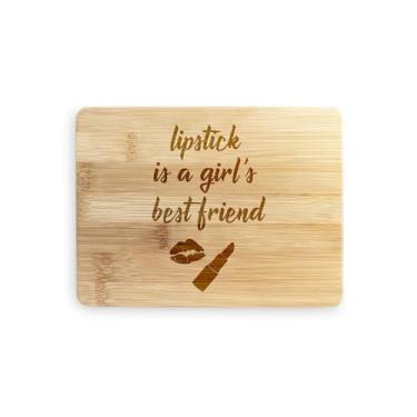 Imagem de Batom é uma tábua de corte de gato melhor amiga para meninas, tábua de corte de bambu, ideia de presente de inauguração de casa, aniversário, ideia de presente de Natal (pequeno (20 x 15 cm)
