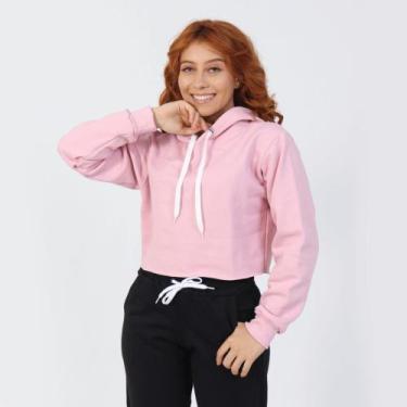 Imagem de Conjunto Cropped Moletom Liso Feminino 2 Peças Blusa De Frio E Calça B