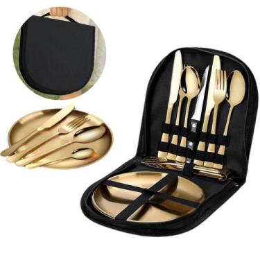 Imagem de Conjunto De Talher Aço Inox 10 Peças Prata Dourado + Estojo - bbless, 