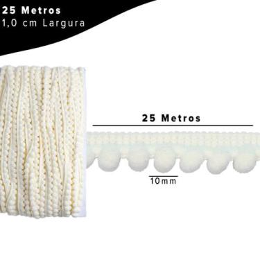 Imagem de Fita Pompom Bege Natural 10mm Rolo Com 25 Metros - Nybc