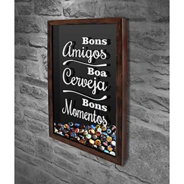 Imagem de Quadro Porta Tampinhas Bons Amigos... - Quadro Novo, 30x40, Marrom