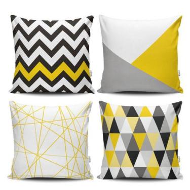 Imagem de Kit 4 Capas de Almofadas Decorativas Estampadas - Geométrico Amarela -