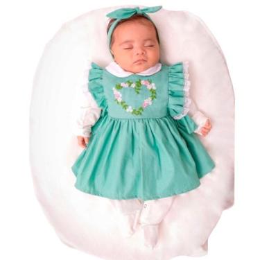 Imagem de Saída Maternidade Menina com Vestido Bordado de Coracao 04 peças  Zoe 