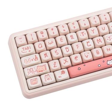 Imagem de COOMICKEY Teclas PBT, 139 teclas 75 por cento, teclas MOA fofas, sublimação, conjunto de teclas personalizadas para teclado mecânico Cherry MX 61/64/68/84/87/100/104/108 Cherry MX (gato rosa)