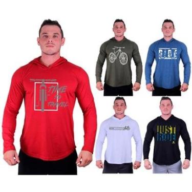 Imagem de Kit 5 Camisetas Manga Longa com Touca Longline Estampada Treino Academia Lazer Casual-Masculino