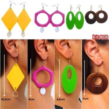 Imagem de 8 unidades de brincos Kit  com 4 pares de brincos feminino em diversos