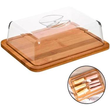 Imagem de Bandeja de Bambu com Tampa de Acrílico Boleira Bolo Queijeira Torta Po