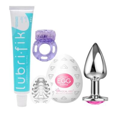 Imagem de Plug Anal Tamanho P + Egg Masturbador + Anel Estimulador + Lubrifik Lu