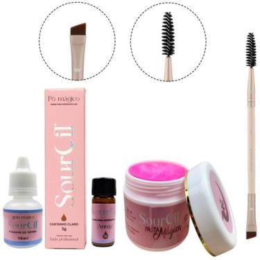 Imagem de Kit Henna Sobrancelha Sourcil Pasta Magica Gel Modelador e Pincel Rosa