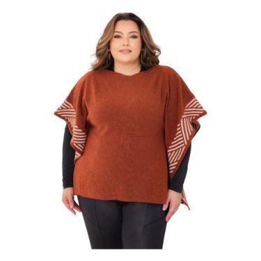 Imagem de Blusa Plus Size Trico Poncho Preminum - Lalinha, GG, Ferrugem