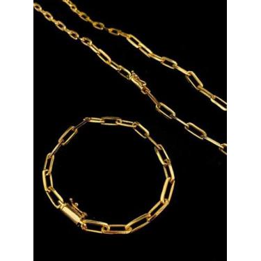 Imagem de Corrente + pulseira cadeado alongado 6mm banhados a ouro 18k - ToJoia1