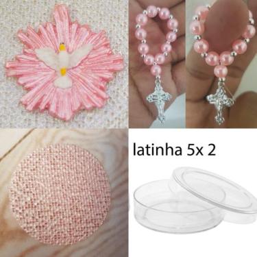 Imagem de Lembrancinhas para montar 10 latinhas acrílico 5x2 + 10 mini terços + 