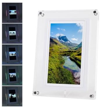 Imagem de Porta-retratos Digital de 7 Polegadas, Porta-retratos Digital Em Acrílico Com Tela HD 1024 X 600, Rotação Automática, Reprodução de Música, Com Luz LED Colorida e Bateria