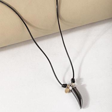 Imagem de Colar Masculino Ajustável em Couro e Dente de Sabre - Fabiana Haverrot