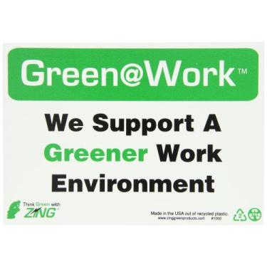 Imagem de Zing Green Products 1000 Placa de plástico reciclado verde no trabalho "We Support a Greener Work Environment", 25,4 cm de comprimento, 17,8 cm de largura