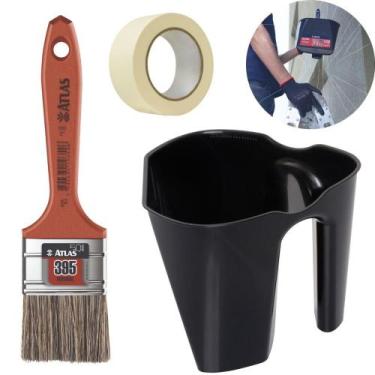 Imagem de Caçamba de Mão Para Pintura 2L Com Clip Magnético + Pincel Trincha Méd